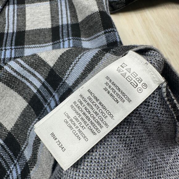 Tahari Black Gray Blue Plaid Cropped One Button Blazer Jacket Long Sleeve Large - Picture 8 of 12